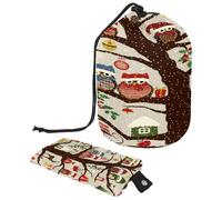 Drawstring Toiletry Bag,Winter Christmas Hat Owl Bird on Tree Barrel Shaped Wash Bag Cosmetic Bags, Travel Makeup Organiser Pouch + Small Bag