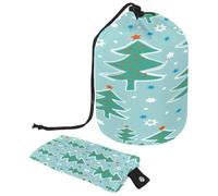 Drawstring Toiletry Bag, Winter Christmas Tree Star Pattern Green Barrel Shaped Wash Bag Cosmetic Bags, Travel Makeup Organiser Pouch + Small Bag