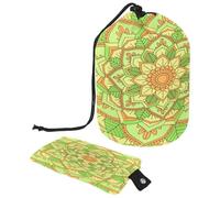Drawstring Toiletry Bag, Yellow Green Leaf Shaped Flower Kaleidoscope Pattern Barrel Shaped Wash Bag Cosmetic Bags, Travel Makeup Organiser Pouch + Small Bag