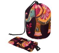 Drawstring Travel Cosmetic Bags Barrel Makeup Bag, Art Colorful Indian Elephant 49 Large Toiletry Organizer Waterproof for Women