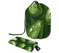 Drawstring Travel Cosmetic Bags Barrel Makeup Bag, Art Green Avocado Large Toiletry Organizer Waterproof for Women