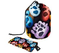 Drawstring Travel Cosmetic Bags Barrel Makeup Bag, Colorful Paw Prints Large Toiletry Organizer Waterproof for Women