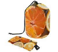 Drawstring Travel Cosmetic Bags Barrel Makeup Bag, Hand Drawn Slices of Orange Large Toiletry Organizer Waterproof for Women