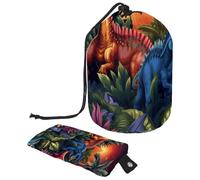 Drawstring Travel Cosmetic Bags Barrel Makeup Bag, Pop Art Dinosaur World Large Toiletry Organizer Waterproof for Women
