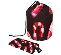 Drawstring Travel Cosmetic Bags Barrel Makeup Bag, Sweet Christmas Candy Canes Large Toiletry Organizer Waterproof for Women