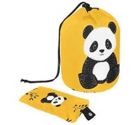 Drawstring Travel Cosmetic Bags Barrel Makeup Bag, Yellow Cute Panda 9 Large Toiletry Organizer Waterproof for Women