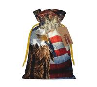 Drawstrings Christmas American Flag Fire Eagle Print Bag,Bags For Gifts Wrapping,Apply To Wedding,Easter,Holiday Party
