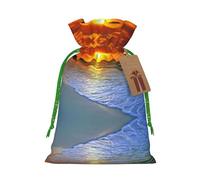 Drawstrings Christmas Beach With Sunset Print Bag,Bags For Gifts Wrapping,Apply To Wedding,Easter,Holiday Party