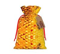 Drawstrings Christmas Bee On Honeycomb Print Bag,Bags For Gifts Wrapping,Apply To Wedding,Easter,Holiday Party