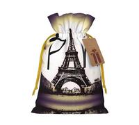 Drawstrings Christmas Eiffel Tower Love Paris Print Bag,Bags For Gifts Wrapping,Apply To Wedding,Easter,Holiday Party