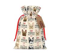 Drawstrings Christmas I Love French Bulldog Print Bag,Bags For Gifts Wrapping,Apply To Wedding,Easter,Holiday Party