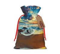 Drawstrings Christmas Sunset Beach Print Bag,Bags For Gifts Wrapping,Apply To Wedding,Easter,Holiday Party