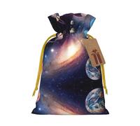 Drawstrings Christmas Universe Galaxy Outer Space Print Bag,Bags For Gifts Wrapping,Apply To Wedding,Easter,Holiday Party