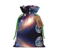 Drawstrings Christmas Universe Galaxy Outer Space Print Bag,Bags For Gifts Wrapping,Apply To Wedding,Easter,Holiday Party