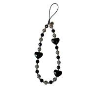 Drawwind Phone Charm Beaded Wristlet Strap Universal Cell Phone Lanyard Cute Bracelet Wrist Strap Beaded Chain String Handmade Accessories for Case Camera Bags (Black Hearts)
