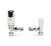 Drayton Auto Balancing TRV4 Classic Thermostatic Radiator Valve with Lockshield 07 05 560 White and Chrome 15mm TRV Angled Radiator Thermostat Valve