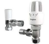 Drayton 10 260 White Angled Radiator Valve & Lockshield (Dia)15mm