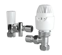 Drayton Rt212 15mm Angled Thermostatic Radiator Valve With Lockshield, Drain-Off Valve Pack & 10mm Push-Fit Elbows