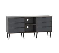 Drayton TV Unit Natural & Black 2 Shelves 6 Drawers
