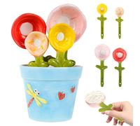DRBIT 4Pcs Flower Measuring Spoons Set in Pot Cute Ceramic Measuring Spoons with Base Decorative Flower Pot Measuring Spoons and Cup Set Measuring Spoons with Capacity for Milk Powder Sugar Salt