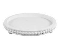 DRBIT Round Rustic Wood Beaded Tray - Elegant Serving Decorative Coffee Table Home Decor for Farmhouse Kitchen, Dining Room, Living Room, Entryway Table (White)