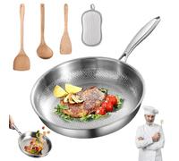 Drbrrly Titanium Frying Pan, Titanium Pan with Lid and Spatula, PTFE and PFOA Free, Scratch-Resistant and Non-Stick, Suitable for All Types of Stoves, Food Lovers' First Choice (Without Lid, 32cm)
