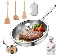 Drbrrly Titanium Frying Pan, Titanium Pan with Lid and Spatula, PTFE and PFOA Free, Scratch-Resistant and Non-Stick, Suitable for All Types of Stoves, Food Lovers' First Choice (with Lid, 32cm)