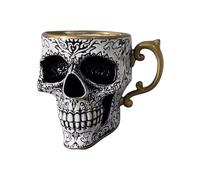 drburpily Bold Gothic Tea Set with Gold Accents Unique Halloween Mug Set for Elegant Tea Parties Skull Coffee Mug Resin Skull, B, Without Plates