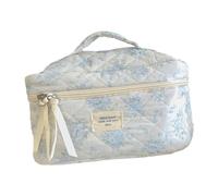 drburpily Cute Floral Makeup Bag Toiletry Bags for Girls Adding Fun and Style While Keeping Beauty Products Organized Quilted Wash Organizer Pouch for Womens Ladies, Blue, 25x16x15.5cm