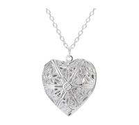 drburpily Elegant Photo Locket Necklace Heart Shaped Charm Frame Pendant With Silver Necklaces Chain For Romantic Men And Women Locket Necklace Pendant Charm, Carving Pattern, 3x2.6cm
