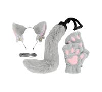 drburpily Plush Cat Ear Tail Headband Accessories Package Includes Costume Gloves Special Events Kids Adults And Tail Measures 50cmx9cm/19.69inch X 3.54inch, White, Length 50cm