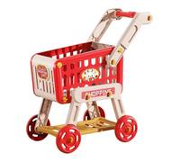 drburpily Supermarket Pretend Play Shopping Cart For Kids Shopping Cart Trolley Learn Skills And Organizing Small Items Toy Pretend Grocery With Wheel , red , 46.5x26x51cm