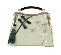 drburpily Tassel Chinese Tassel Shoulder Retro Handbag 23.5x10x18cm Embroidery Hanfu Crossbody Bag Chain Embroidery (Green), light green