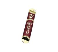 drburpily Unique Mezuzah Case With Scroll Decoration Beautifully Handmade Jewish Mezuzah Ornament For Doorway Jewish Case Cover Ornament Home Blessing, Red, Length 10.6cm