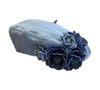 drburpily Women Denim Beret Hat With Unique Three Dimensional Flower Essential Accessory For Fashion Forward Outfits Fashion Spring Fall Cap Headwear Women, Light Denim Color, 56cm to 59cm