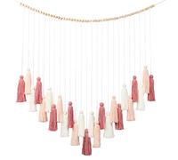 DrCor Boho Blush Pink Macrame Wall Hanging - Handmade Tassel Decor with Rose Gold Accents for Nursery, Classroom, Baby Shower, Wedding, Living Room, or Back to School Display