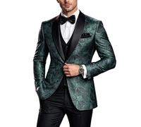DRCUIVS Men’s Floral Tuxedo Jacket Paisley Slim Fit Dinner Jacket Shawl Lapel One Button Suit Jacket, Emerald Green, S