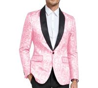 DRCUIVS Men’s Floral Tuxedo Jacket Paisley Slim Fit Dinner Jacket Shawl Lapel One Button Suit Jacket, Pink, S