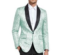 DRCUIVS Men’s Floral Tuxedo Jacket Paisley Slim Fit Dinner Jacket Shawl Lapel One Button Suit Jacket, Green, XL