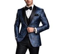 DRCUIVS Men’s Floral Tuxedo Jacket Paisley Slim Fit Dinner Jacket Shawl Lapel One Button Suit Jacket, Dark Blue, M
