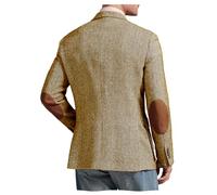DRCUIVS Men Sports Coat Elbow Patches Herringbone Tweed Jacket Peak Lapel Western Spring Business Casual Khaki XL