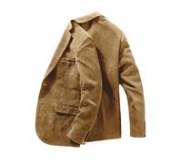 DRCUIVS Men's Corduroy Blazer Single Breasted Notch Lapel Tailored Business Suit Jacket Casual Vintage Sport Coat, Camel, XL