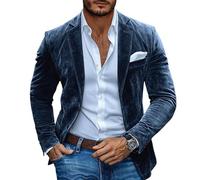 DRCUIVS Men's Faux Suede Slim Fit Blazer Notch Lapel One Button Business Casual Suit Jacket Travel Dinner Party Sport Coat Marine Blue XX-Large
