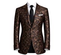 DRCUIVS Men's Floral Jacquard Blazer Tailored Single Breasted Prom Party Suit Jacket Homecoming Evening Event Sport Coat JS22 Brown Large
