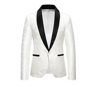 DRCUIVS Men's Floral Paisley Tuxedo Blazer Shawl Lapel Business Suit Jacket Dinner Party Prom Wedding Sport Coat, White, XXL