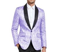 DRCUIVS Men's Floral Paisley Tuxedo Blazer Shawl Lapel Business Suit Jacket Dinner Party Prom Wedding Sport Coat, Purple, XXL