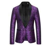 DRCUIVS Men's Floral Paisley Tuxedo Blazer Shawl Lapel Business Suit Jacket Dinner Party Prom Wedding Sport Coat, Purple, 3XL