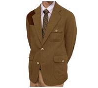 DRCUIVS Men's Herringbone Blazer Single Breasted Notch Lapel Patchwork Business Suit Jacket Vintage Outdoor Sport Coat, Saddle Brown, XL