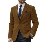 DRCUIVS Men's Herringbone Tweed Blazer Wool Blend Tailored Fit Single Breasted Two Button Suit Jacket Business, Saddle Brown, 4XL