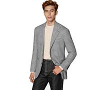 DRCUIVS Mens Plaid Houndstooth Blazer Vintage Classic Linen Cotton Slim Fit Notch Lapel Single Breasted Sport Coat, Black White, XL